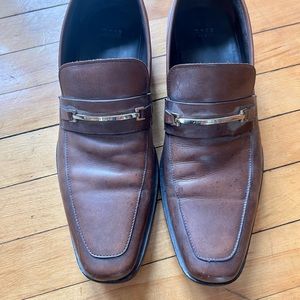 Hugo Boss Carl horse bit loaded bown gold metal dress shoes slip on leather 11 D